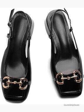 Faux Leather Slingback Mary Jane Heels Low Block Heel Pumps